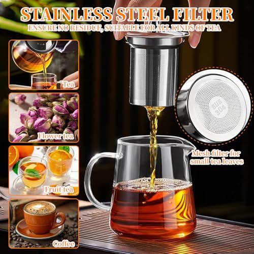 Glass Teapot with Stainless Steel Infuser, Borosilicate Tea Kettle, Clear Tea Maker for Loose Leaf Tea (950ML) - Image 3