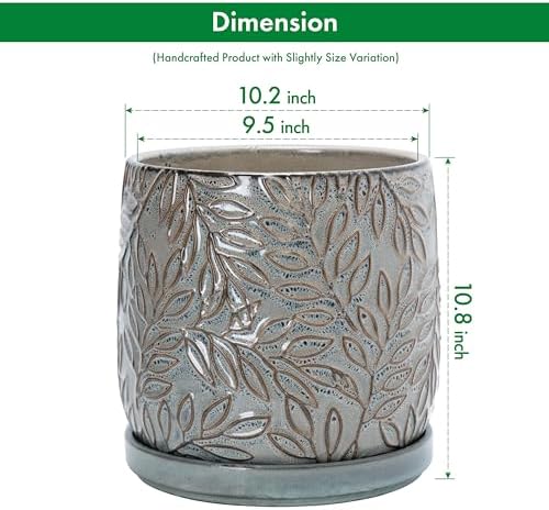 D'vine Dev Embossed Leaves Ceramic Planter, 10 in, Graphite Blue, 27-A-P-9 - Image 3