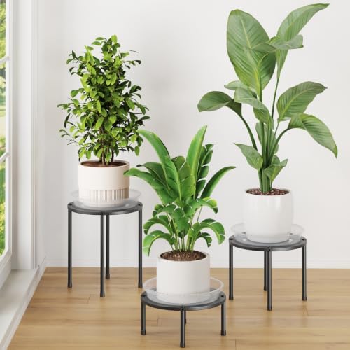 iDavosic.ly 3-Pack Metal Plant Stands with 3 Plant Saucer Tray, 10 In Black by iDavosicly