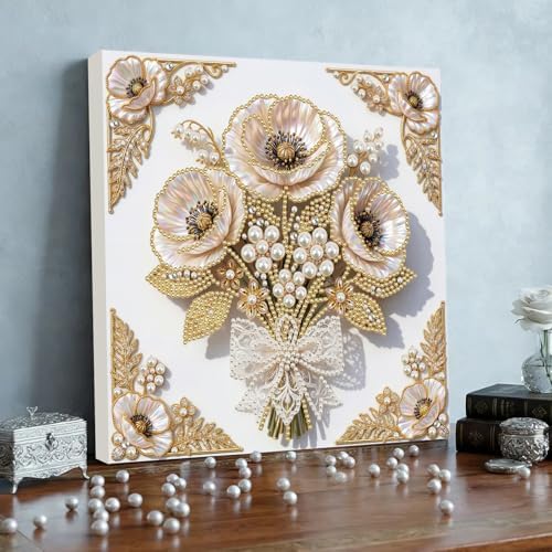 5D DIY Pearl Painting with Frame Floral Theme Handmade Healing Home Wall Decoration Creative 9.84x9.84in Tools -Flower-1 - Image 4