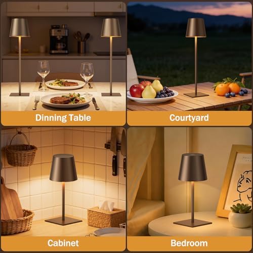 Kakanuo Brown Cordless Rechargeable Table Lamp, 2 Pack Portable Desk Lamp with 5000mAh Battery, Touch Control Stepless Dimming, for Dining, Outdoor Camping, Coffee Shop - Image 5