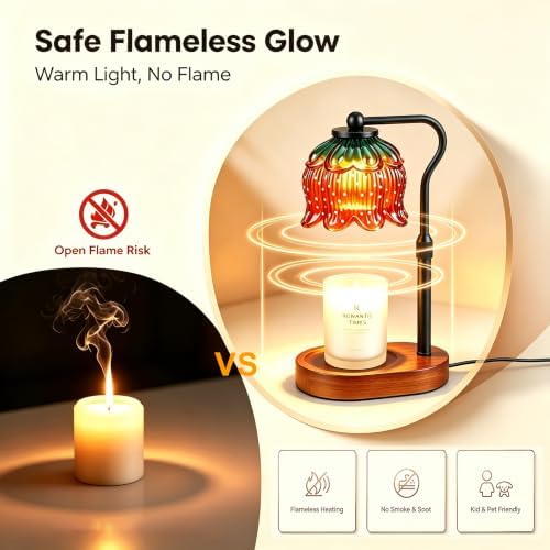 Briever Flower Candle Warmer Lamp, Adjustable Height Electric Candle Lamp with Timer & Dimmer, Wooden Base Wax Warmer, Christmas Birthday Housewarming Gifts for Women Mom, Walnut-Strawberry - Image 5