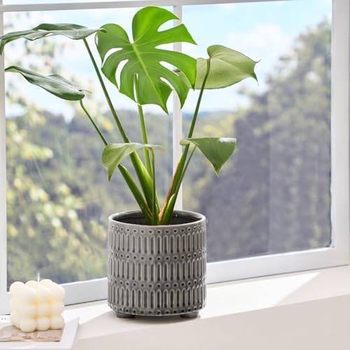 STHIE 5 Inch Ceramic Planters for Indoor Plants, Gray Snake Plant Pots - Image 2