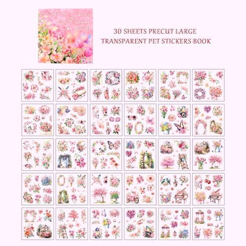 30 Sheets Precut Pink Garden Landscape Stickers Book for Junk Journal Supplies, Transparent PET Stickers for Journaling, Scrapbooking, Bujo, Collage, Card Making - Image 2
