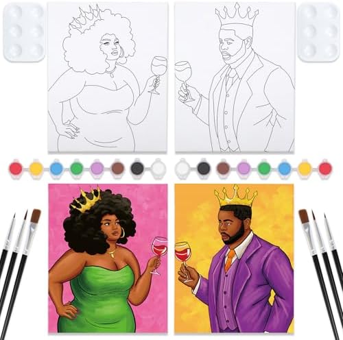 VOCHIC Pre Drawn Canvas to Paint for Adults 2 Pack 8x10in Couples Painting Party Kit Paint and Sip Valentine's Day Date Night Art Set African American Couple by VOCHIC