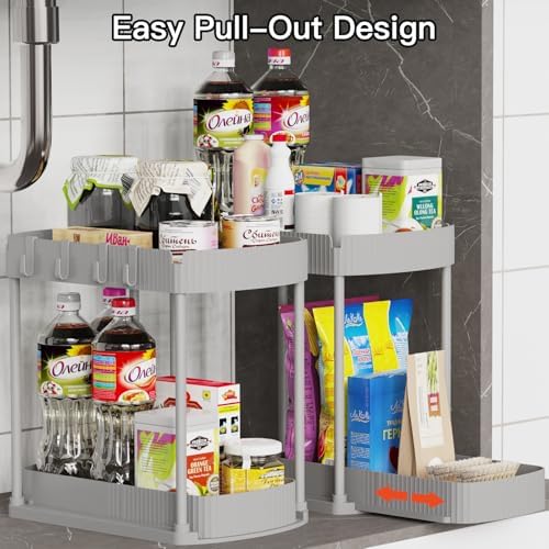 2 Packs Under Sink Pull-Out Storage Organizers, 12.8 Inches, Grey - Image 4