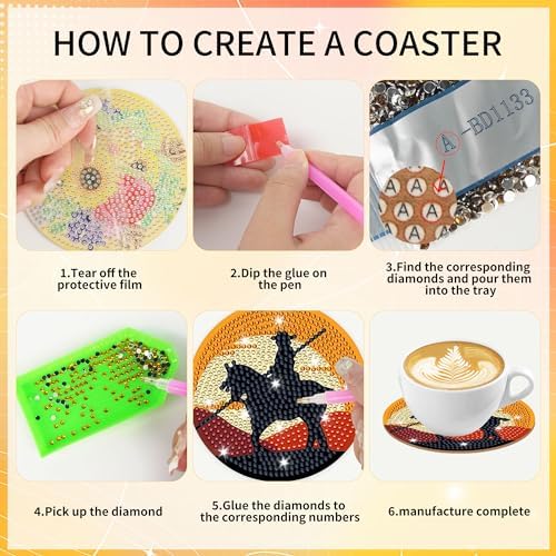 Western Rider Diamond Art Coasters, Diamond Painting Coaster Kit for Adults - Image 3