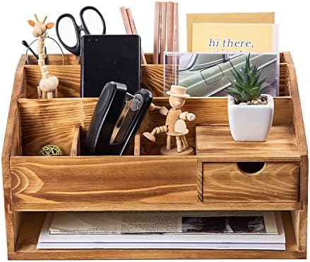 Wood Desk Drawer Organizers with File Organizer Pen holder Decor combo for Desk Organization, Office Desks, Home can arrange calculators, scissors, pens, note papers, etc. (Baked color) - Image 3