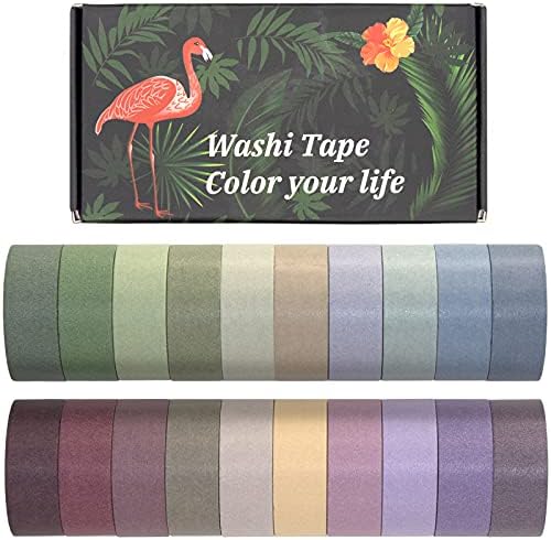Mooker 20 Rolls Washi Tape Set, Colored Masking Tape, Decorative Nature Colored Tapes for Arts, DIY Crafts, Bullet Journals, Scrapbooking - 15mm Wide by MOOKER