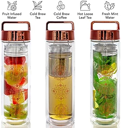 Teabloom All-Purpose Beverage Tumbler – 15 oz / 450 ml Insulated Glass Bottle – Tea, Coffee, Fruit Infused Water – All-Temperature Travel Mug – Stainless Steel Infuser Basket – The Wayfarer Tumbler - Image 2