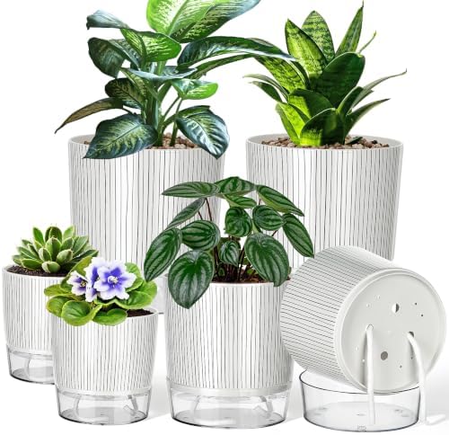 6 Pack Self Watering Pots for Indoor Plants, 4/5.5/6.3 Inch Flower Pots by Samhe