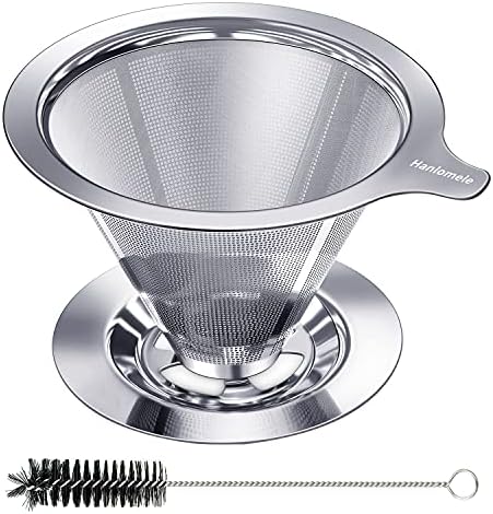 Hanlomele Pour Over Coffee Dripper, Paperless Reusable Coffee Filter, Pour Over Coffee Maker for Single Cup Brew, Double Mesh Design of Stainless Steel Cone Filter for Perfect Extraction (1-4 Cup) by Hanlomele