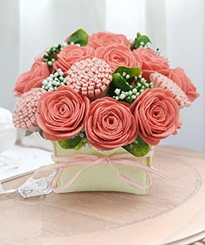 BAZIMA DIY Felt Flower Art Craft Kit, Pink Rose and Carnation Pot Bonsai Kit, Floral Gifts, Beginner Craft Kit, Arrange Pre-Cut Flowers and Foliage - Image 2