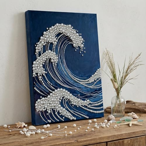 LQCrafK DIY Pearl Art Painting Handcraft Kit for Adults Beginners, Creative Design, Healing Stress-Relieving Home Wall Decoration, with Framed Painting and Tools-Waves - Image 3