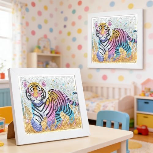 GHHKUD Tiger Diamond Art Painting Kits for Adults with Frame, Diamond Art Animals Crafts for Ages 4-6-8-12, Easy to DIY Gem Painting Gifts Home Wall Deco 15x15cm (Beautiful Packages) - Image 4