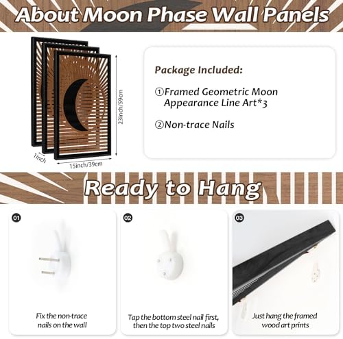CHDITB 3Pcs Boho Moon Phase Framed Wall Art 16x24 Inch - Image 5