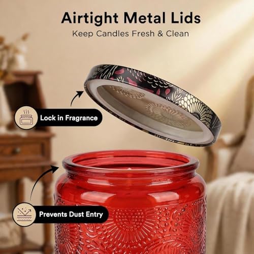 LumaCraft Luxury Embossed Glass Candle Jars for Making Candles - 12 Pack Empty Candle Containers with Airtight Metal Lids, 20 Wicks & 20 Stickers, Colored Glass Jars for Gifts & Decor-4oz - Image 5