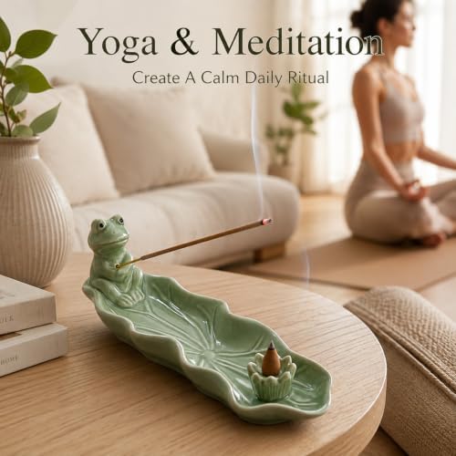 Frog Incense Holder for Sticks, Handmade Ceramic Holder for Burning Sage Sticks, Palo Santo, Cone and Backflow, Incense Burner for Meditation Room Home Decor, Frog Spiritual Gifts for Women - Image 5