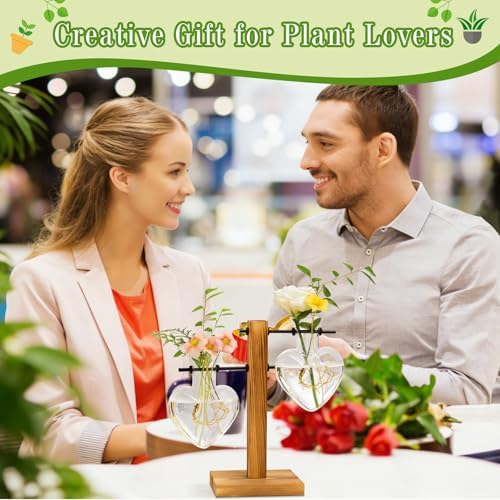 XXXFLOWER Plant Propagation Station Terrarium Wooden Stand 2 Love Bulb Vase - Image 4