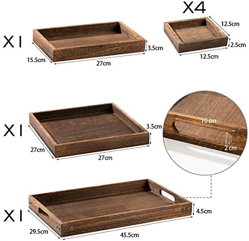 Yangbaga Rustic Wooden Serving Trays with Handle - Set of 7 Rectangular Platters for Entertaining, Breakfast, Coffee Table, Home Decor - Image 2
