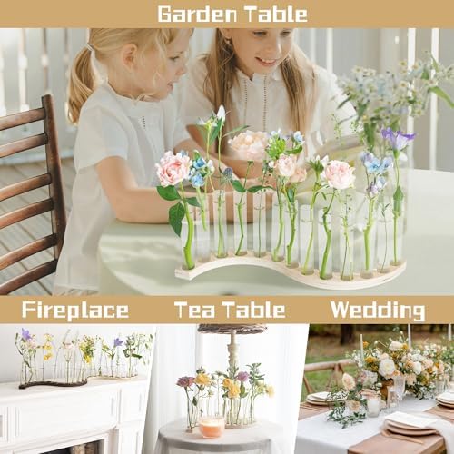 Test Tube Vases for Flowers，Small Plant Propagation Station，S Shape Plant Terrarium with Wooden Stand(Light Wood) - Image 6