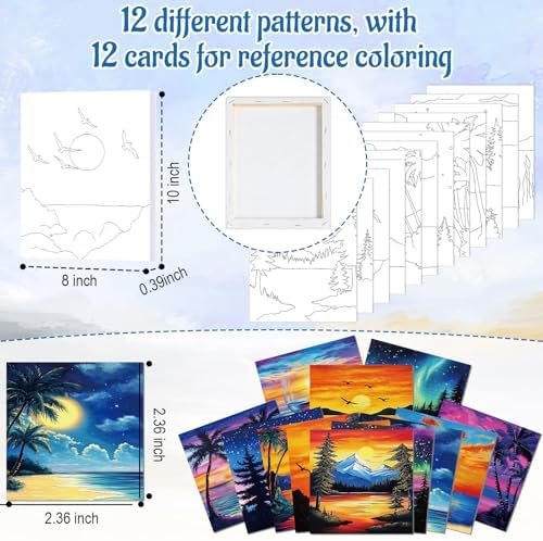 Sherr 12 Pcs Pre Drawn Canvas for Adults,Summer Sunset,8 x 10 Inch - Image 3