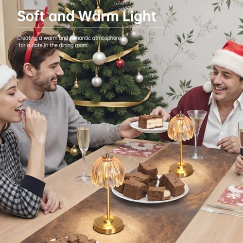 Shenmoyl Tulip Table Lamp with 5000mAh Battery & Touch Control, Cordless Table Lamp with 3 Colors, Dimmable Rechargeable Table Lamps for Bedroom, Nightstands, Living Room, Entryways (Amber Tulip) - Image 4