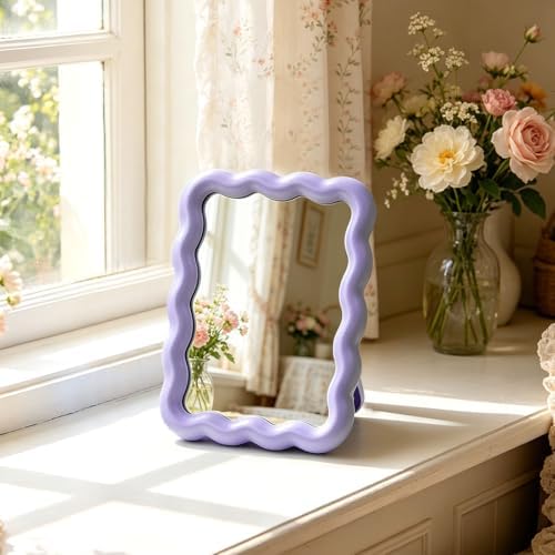 Wave Table Desk Vanity Makeup Mirror Small Make Up Office Mirror Purple by CCREDONE