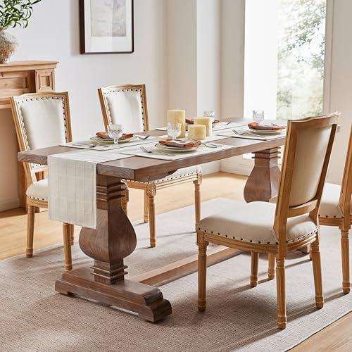 ZeeMart Linen Checked Farmhouse Table Runner, 13x108 Inches Ivory - Image 3