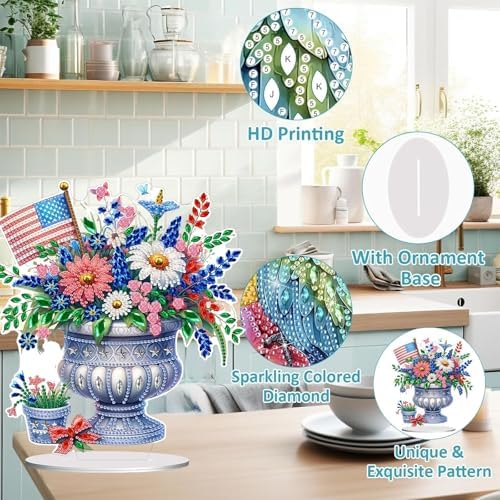 Diamond Painting Kits for Adults Beginners, 5D Full Drill Flowers Crystal Art Desktop Ornament, DIY Single Sided Home Office Desk Decor, Creative Craft Gift Set with Tools - Image 5