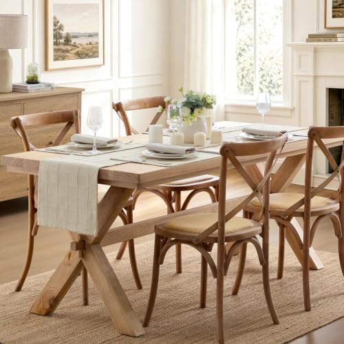 ZeeMart Linen Checked Farmhouse Table Runner, 13x90 Inches Oatmeal - Image 3