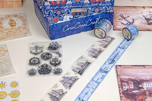 Navigation Box – 7-Piece Space and Astronomy Inspired Craft Set with Fantasy Constellation Tape, Washi Tape, Clear Stamps, Sticker Sheets, Foiled Vellum & Vintage Paper for Planners & DIY Projects - Image 3