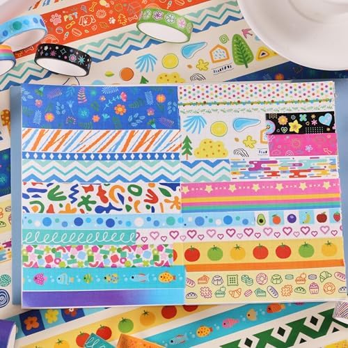 emmoolife 40 Rolls Washi Tape Set, Vibrant Color Palette-Themed Cute Decorative Tapes for Scrapbooking, Bullet Journaling, Junk Journal Supplies, DIY Planner Art, 5-30mm Wide - Image 6