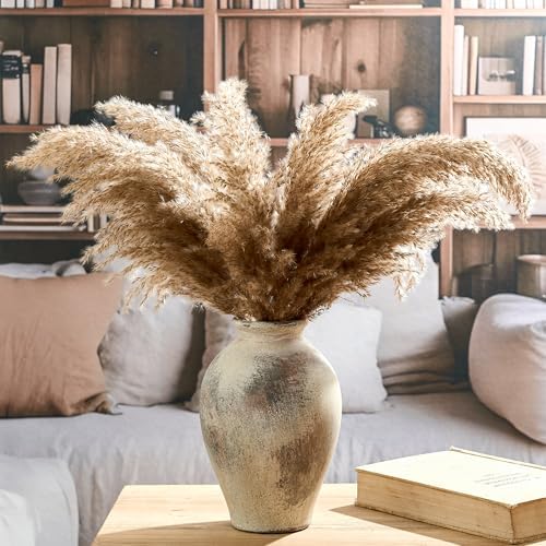 SIDUCAL Ceramic Vintage Flower Vase | 9 Inch Large Pottery Rustic Farmhouse Boho Vase for Home Decor, Table, Living Room, Bathroom, Coffee Desk, Shelf, Mantel Decoration, Wedding, Terra - Image 5