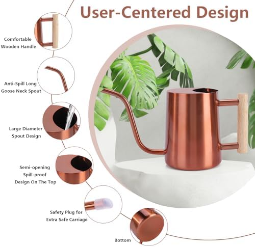 Watering Can Indoor Plants, 35oz Small Stainless Steel Metal Watering Can Modern Decorative Watering Pot with Long Spout for Indoor House Plant Bonsai Garden Flowers (Copper) - Image 6