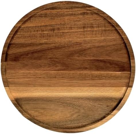 PINXIURY 15.7 Inch Round Wooden Decorative Serving Tray for Coffee Table and Home Decor, Round Wood Tray for Table Centerpiece, Small Candle Tray, Acacia, Appetizer Charcuterie Board by PINXIURY