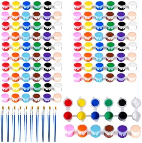 10 Pack Mini Acrylic Paint Set, 12 Colors Washable Paint Strips for Kids & Adults - Includes 20 Brushes (10 Flat + 10 Pointed), kids Paint Kits for Easter Eggs, Birthday, Classroom Party, Art Gifts by OLINGYOU