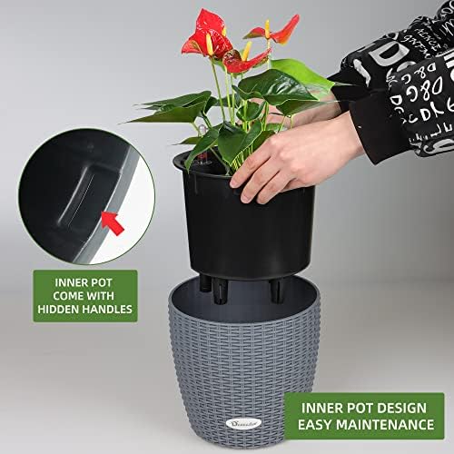 Dexceder 9x8 Self Watering Planter (Deep Gray Rattan) - Image 5