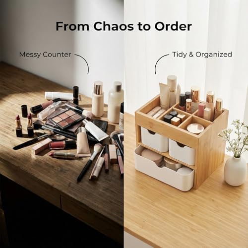 Small Bamboo Makeup Organizer（5.7" D x 8" W x 7.5" H） - Image 2