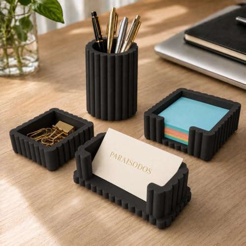 Concrete Desk Organizer Set of 4, Modern Desk Accessories, Black - Image 2