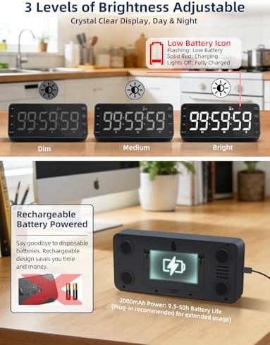 Large 7.8" Digital Timer with LED Display, Magnetic for Kitchen & Classroom - Image 5
