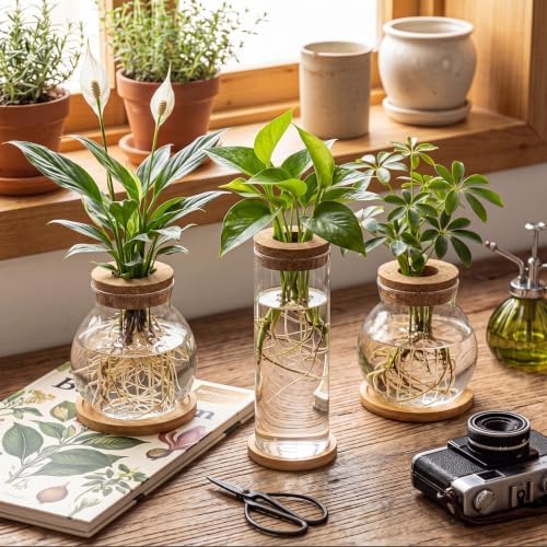 Honeydak 6 Pcs Plants Propagation Stations with Wooden Lid and Bamboo Stand - Image 2