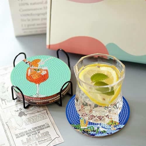 askkqtx 8 Pcs Cocktail Diamond Art Coasters Kits with Holder 4X4 Inch - Image 3