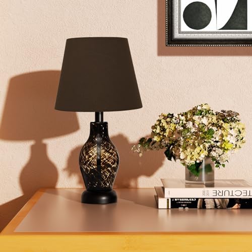 ONEWISH Small Bedside Table Lamp Set of 2, Wine Bottle Shape Glass Body, Warm Ambient Lighting, Bulb Included, 14" Height, Black - Image 6