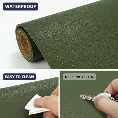 AFIING Leather Desk Pad Protector, Large Desk Mat with Natural Cork & PU Leather, Mouse Pad, Non-Slip, Waterproof Desk Writing Pad for Office and Home, Military Green - Image 4