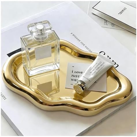 Jewelry Tray for Women, Cloud Shape Ceramic Trinket Dish, Jewelry Organizer Storage Holder for Ring Earring Bracelet Necklace, Make Up Organizer (White) (Gold) by BESSKON