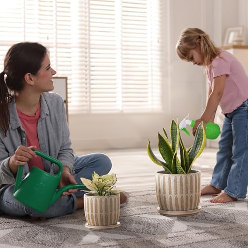 Ceramic Flower Pots Indoor-Outdoor: 5.75 Inch Planters with Drainage Holes & Saucer - Modern Decorative Plant Pots Ceramic for Home Gardeners (Striped) - Image 7