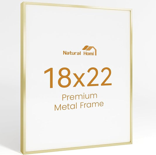 18x22 Aluminum Metal Picture Frame,Tempered Glass Gold Photo Frame 18x22 for Family Photo,Posters,Art,Document to Wall Mount Horizontally or Vertically