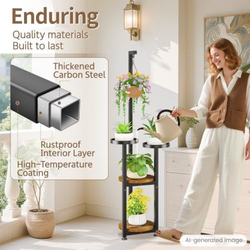 LASZOLA Hanging Plant Stand Holder Indoor Outdoor Tall, 4 Tier Black - Image 4