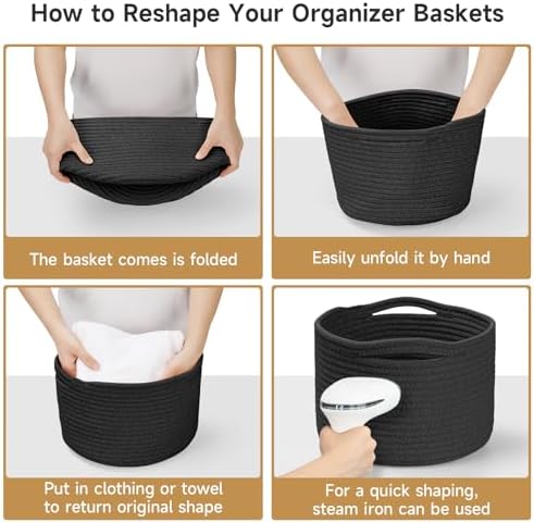 3 Pack Small Rope Storage Baskets, 9.82×9.82×7.1", Black - Image 5